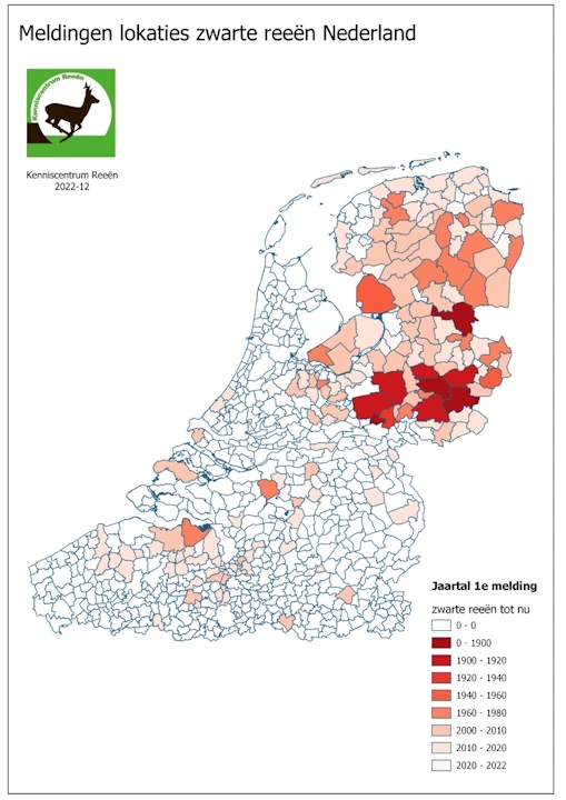 Kaart: Meldingen zwarte reeën Nederland tot 31-12-2023
