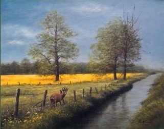 Schilderij: Reebok in koolzaad, Horst Künne