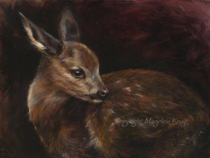 Schilderij: Reekalf in olieverf op paneel, Marjolein Kruijt