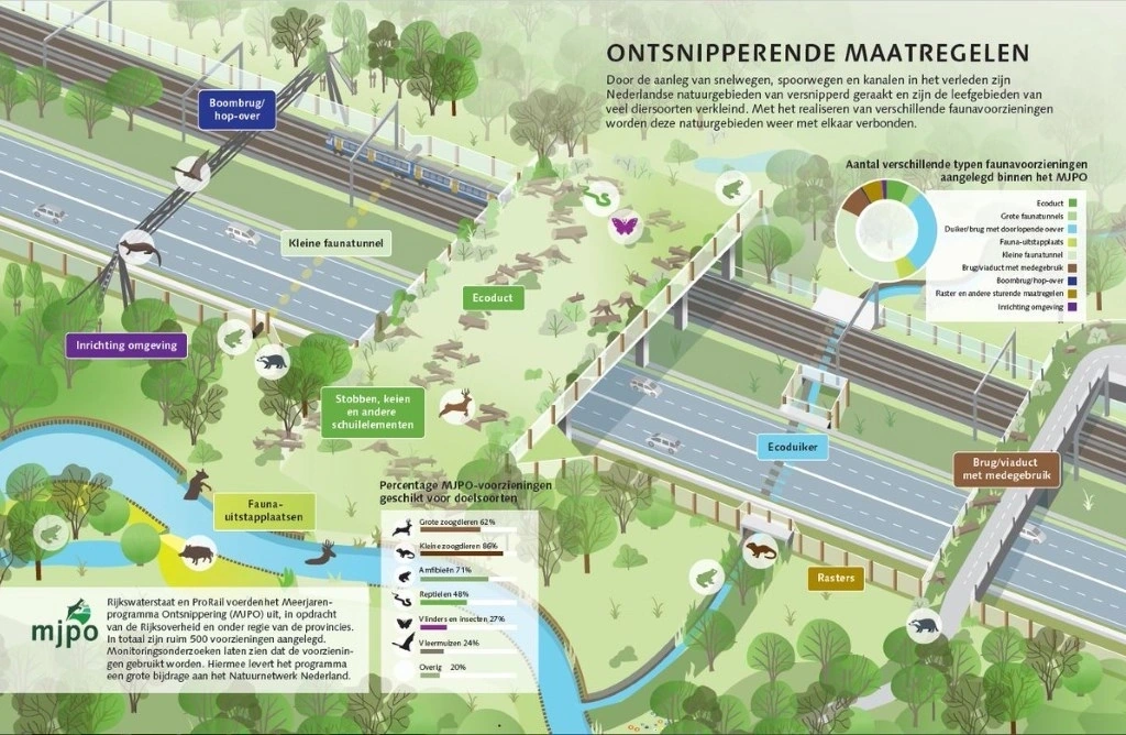 Afbeelding: Schematische weergave: Ontsnipperen leefomgeving