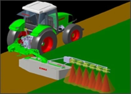 Schets van warmtebeeldsensoren aan machine die nog te bewerken strook op reekalveren of andere dieren afzoeken. Schets van warmtebeeldsensoren aan machine die nog te bewerken strook op reekalveren of andere dieren afzoeken.
